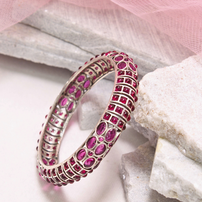 RUBY NAGINA BANGLES-SILVER FINISH-SET OF 2