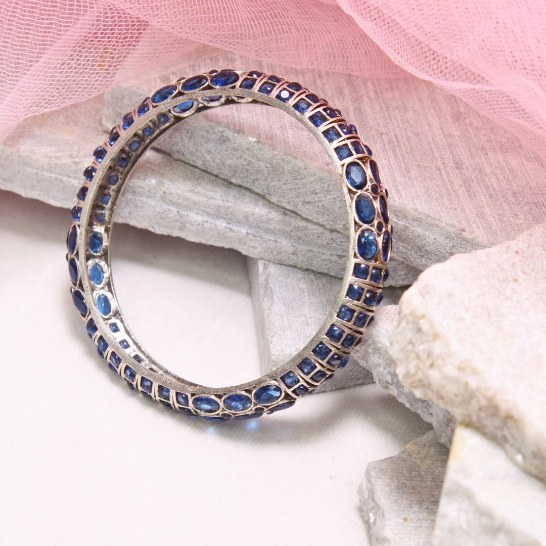 BLUE NAGINA BANGLES-SILVER FINISH-SET OF 2