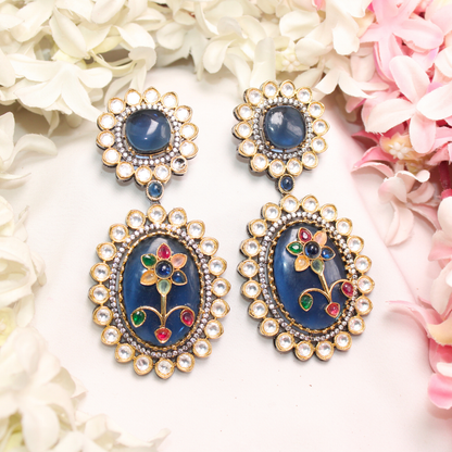 BIG STONE EARRING WITH KUNDAN WORK