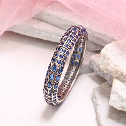 BLUE NAGINA BANGLES-SILVER FINISH-SET OF 2