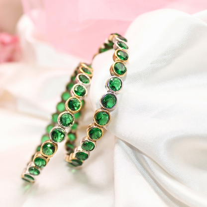 DUAL-TONE ROUND STONE BANGLES- SET OF 2-green