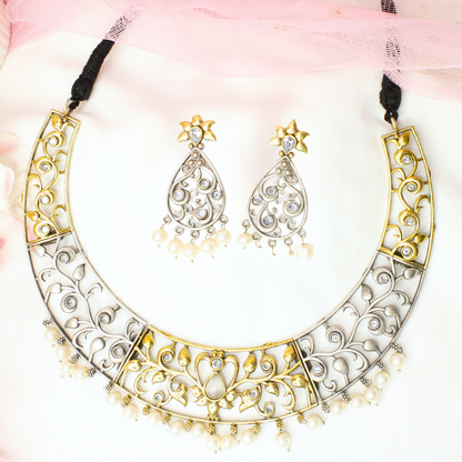 DUAL-TONE CUTWORK NECKLACE SET