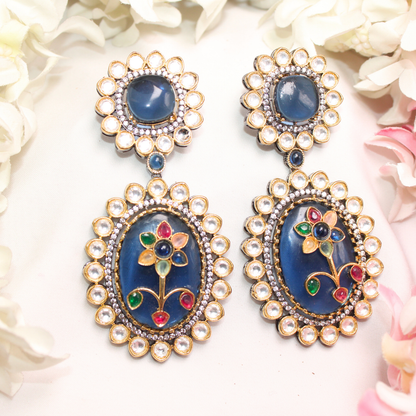 BIG STONE EARRING WITH KUNDAN WORK