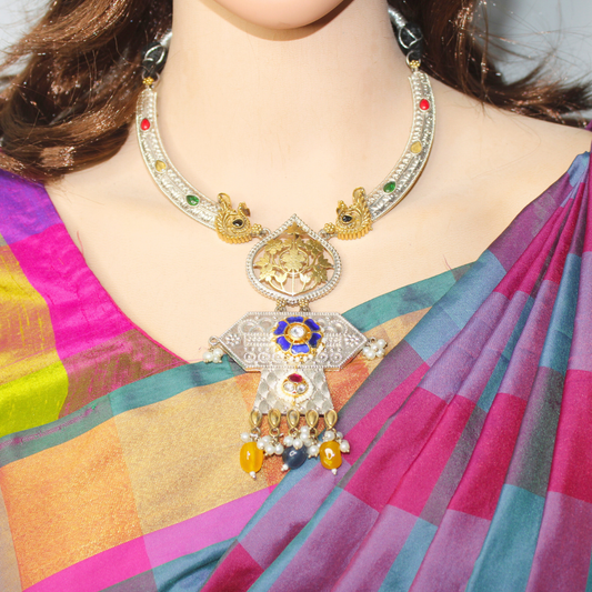 RAJWADI DUAL-TONE PACHI KUNDAN NECKLACE SET