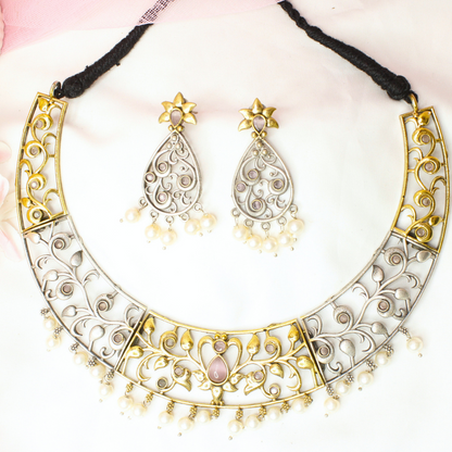 DUAL-TONE CUTWORK NECKLACE SET