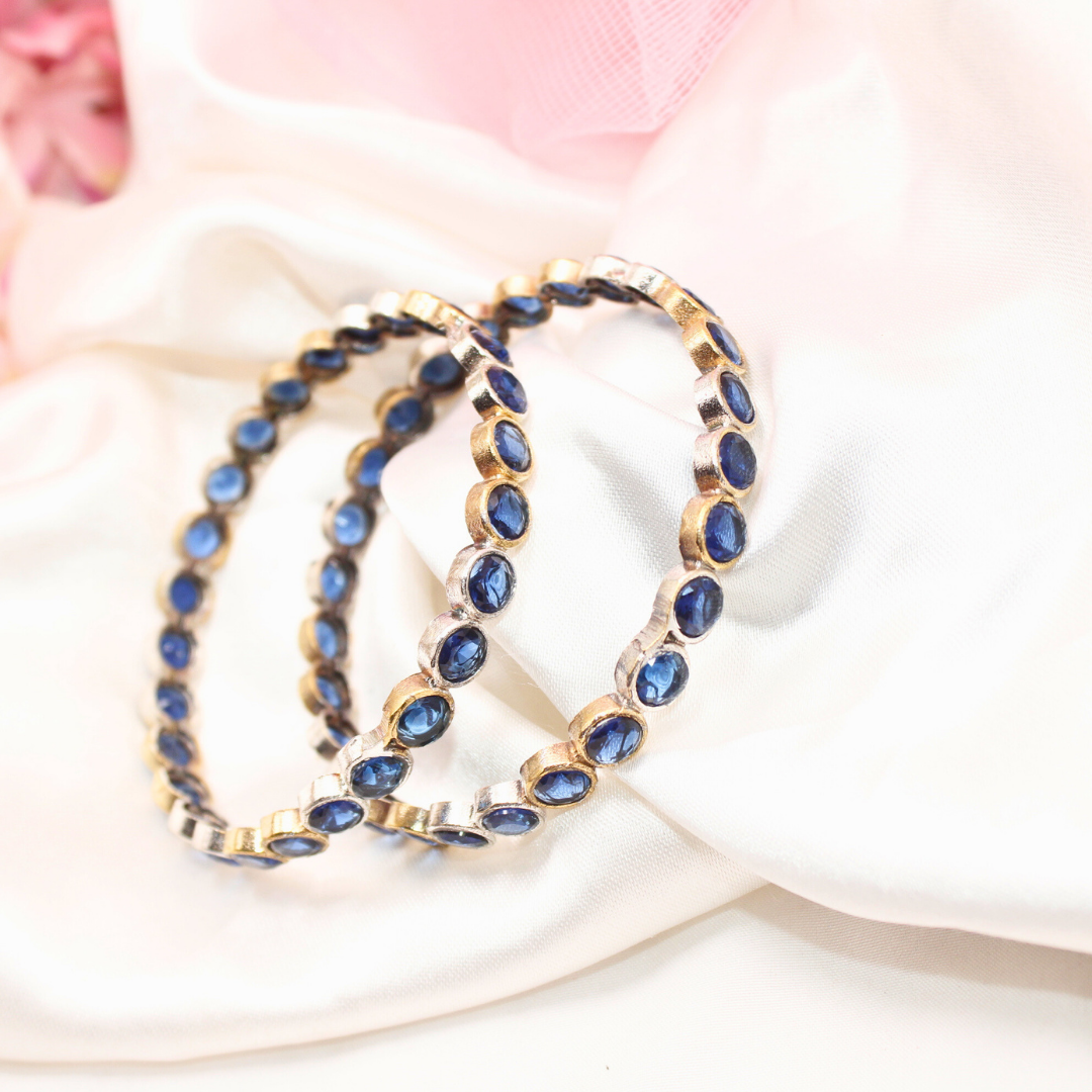 DUAL-TONE ROUND STONE BANGLES- SET OF 2-blue