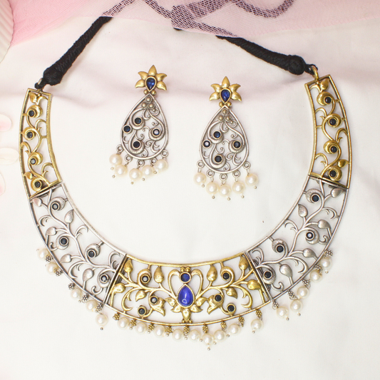 DUAL-TONE CUTWORK NECKLACE SET