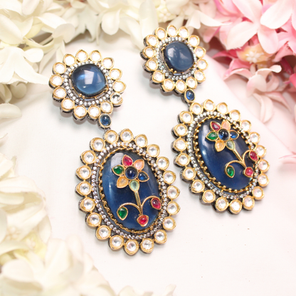 BIG STONE EARRING WITH KUNDAN WORK