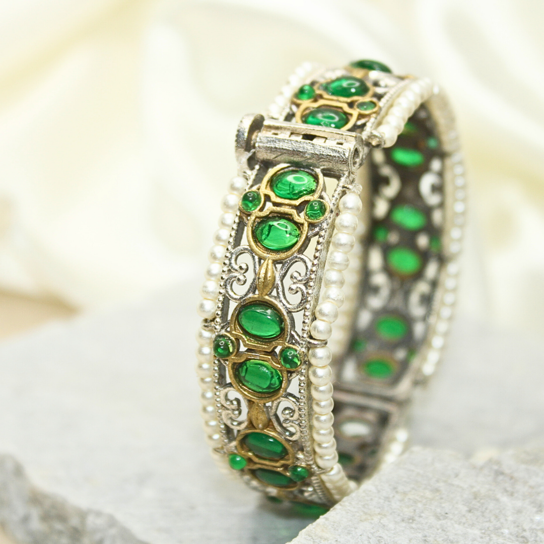 DUAL-TONE WITH PEARL LADI KADA-GREEN