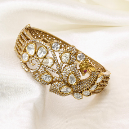 POLKI MOISSANITE PEACOCK ANTIQUE GOLDEN BRACELET