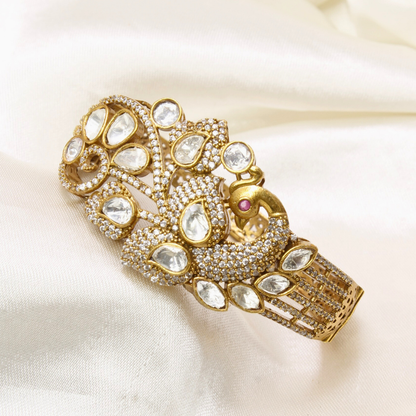 POLKI MOISSANITE PEACOCK ANTIQUE GOLDEN BRACELET