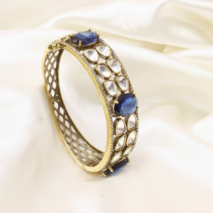 POLKI MOISSANITE ANTIQUE GOLDEN BRACELET-BLUE