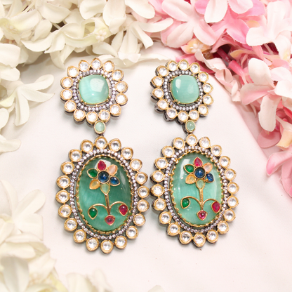 BIG STONE EARRING WITH KUNDAN WORK