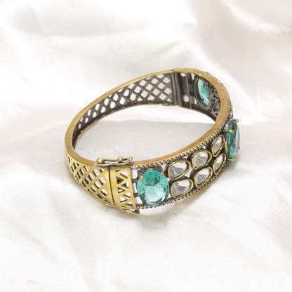 POLKI MOISSANITE ANTIQUE GOLDEN BRACELET-TURQUOISE