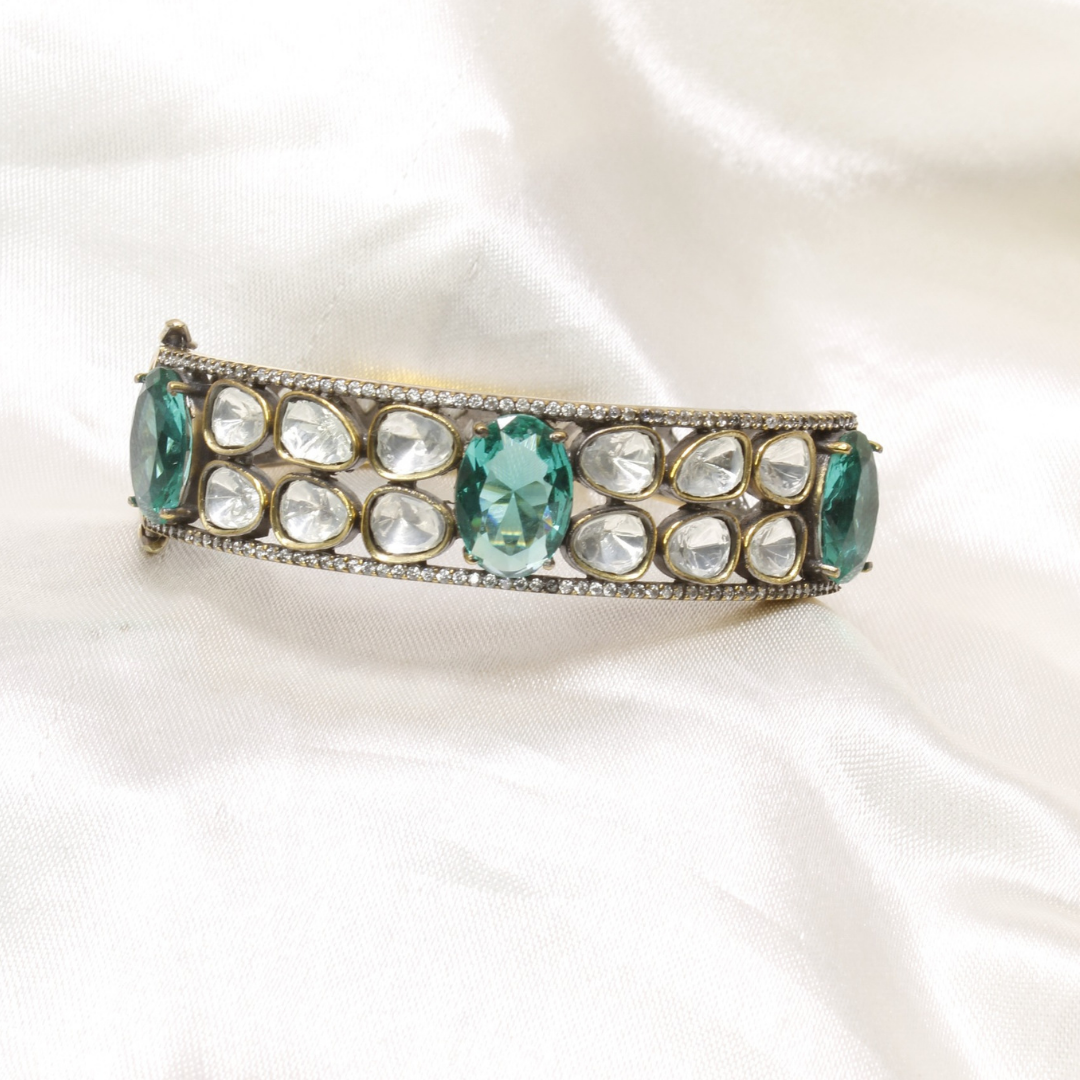 POLKI MOISSANITE ANTIQUE GOLDEN BRACELET-TURQUOISE