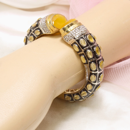 RAJWADI STONE & MEENAKARI KADA GOLD PLATED-YELLOW