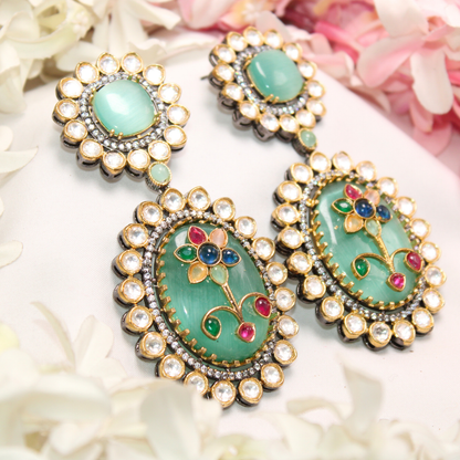 BIG STONE EARRING WITH KUNDAN WORK