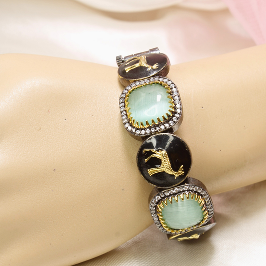 SABYASACHI INSPIRED KADA-DEER MOTIF-BLACK AND MINT