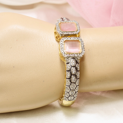 DIAMOND LOOK ALIKE BRACELET GOLDEN POLISH-PINK