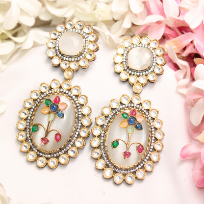 BIG STONE EARRING WITH KUNDAN WORK