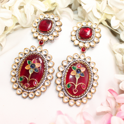 BIG STONE EARRING WITH KUNDAN WORK