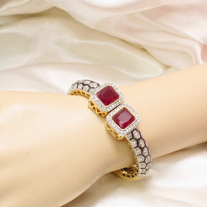 DIAMOND LOOK ALIKE BRACELET GOLDEN POLISH-RED