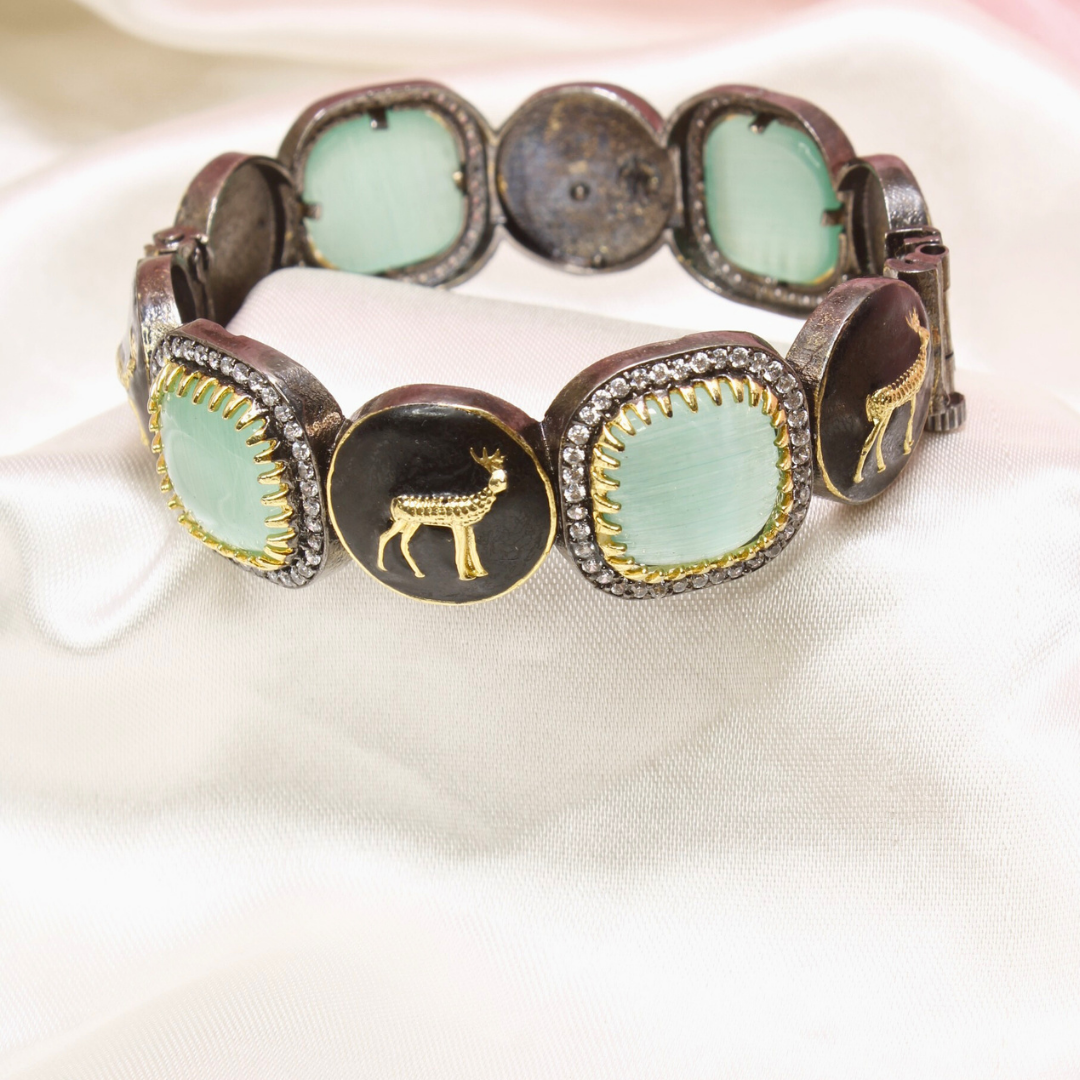 SABYASACHI INSPIRED KADA-DEER MOTIF-BLACK AND MINT