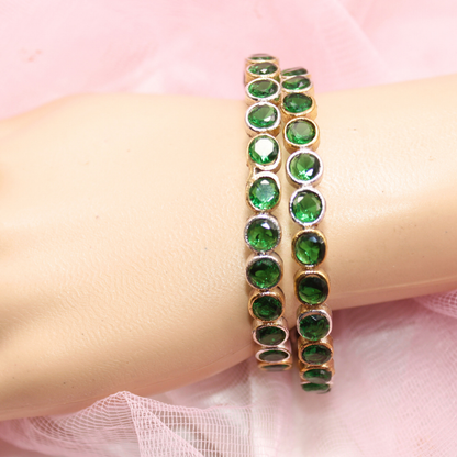 DUAL-TONE ROUND STONE BANGLES- SET OF 2-green