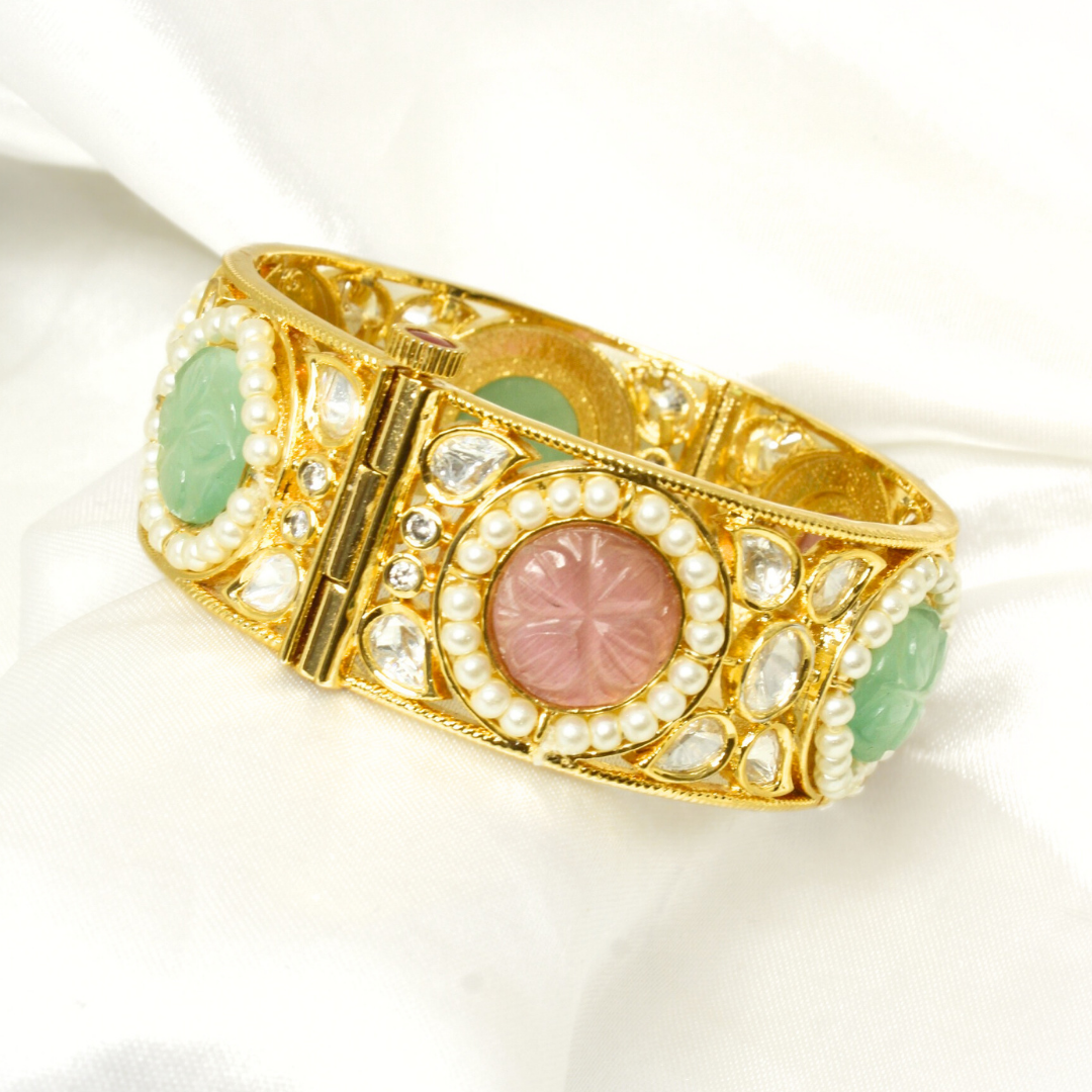 GOLDEN POLKI PEARL KADA-PINK & GREEN