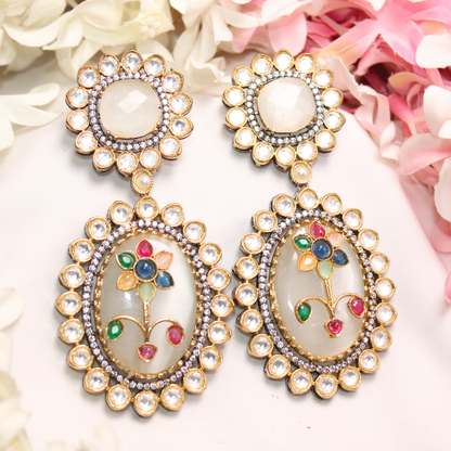 BIG STONE EARRING WITH KUNDAN WORK