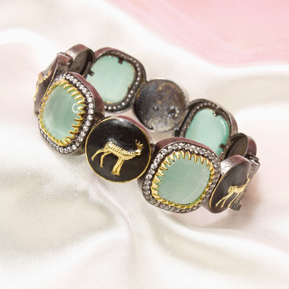 SABYASACHI INSPIRED KADA-DEER MOTIF-BLACK AND MINT