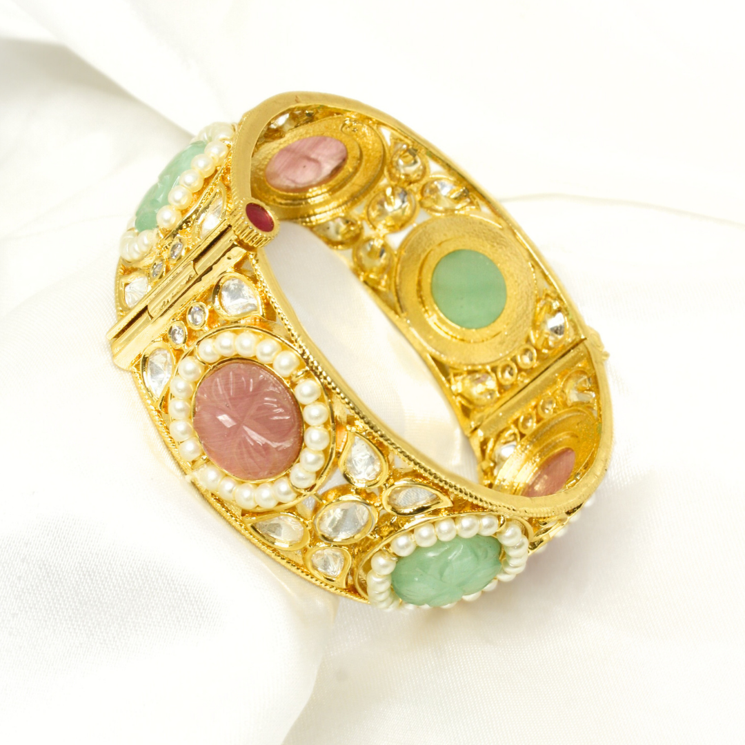 GOLDEN POLKI PEARL KADA-PINK & GREEN