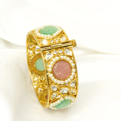 GOLDEN POLKI PEARL KADA-PINK & GREEN