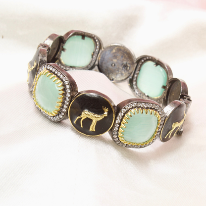 SABYASACHI INSPIRED KADA-DEER MOTIF-BLACK AND MINT