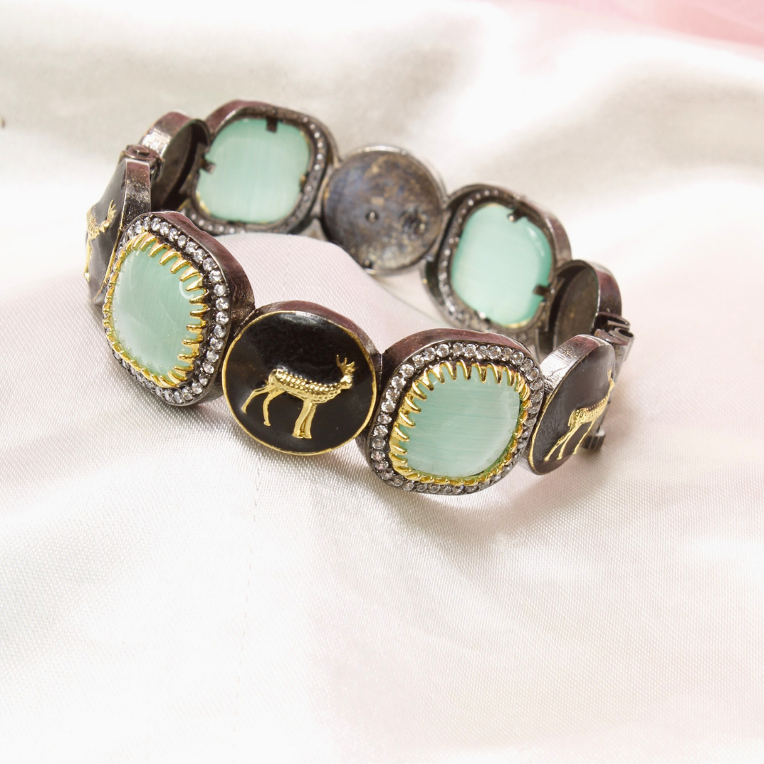 SABYASACHI INSPIRED KADA-DEER MOTIF-BLACK AND MINT