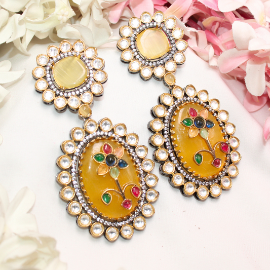 BIG STONE EARRING WITH KUNDAN WORK