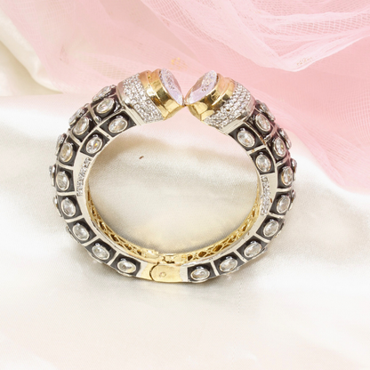 RAJWADI STONE & MEENAKARI KADA GOLD PLATED-TRANSPARENT