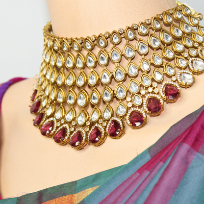 RAJWADI TAMANNA NECKLACE SET-RED