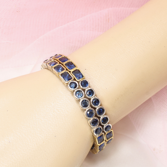 DUAL-TONE ROUND & SQUARE STONE BANGLES- SET OF 2-BLUE