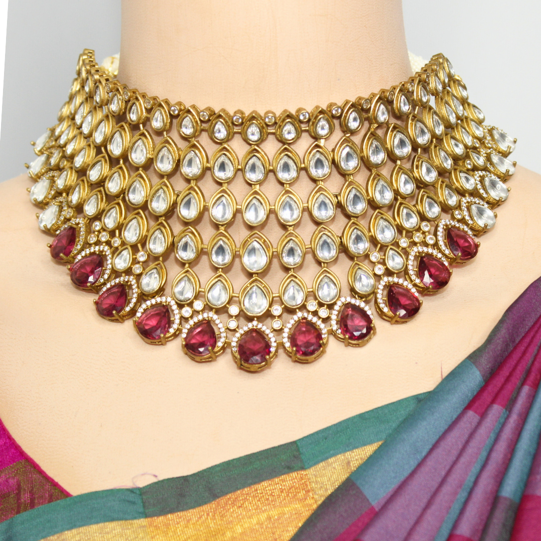 RAJWADI TAMANNA NECKLACE SET-RED