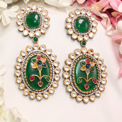 BIG STONE EARRING WITH KUNDAN WORK