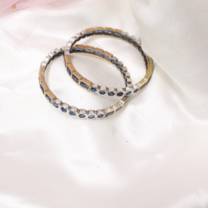 DUAL-TONE ROUND & SQUARE STONE BANGLES- SET OF 2-BLUE