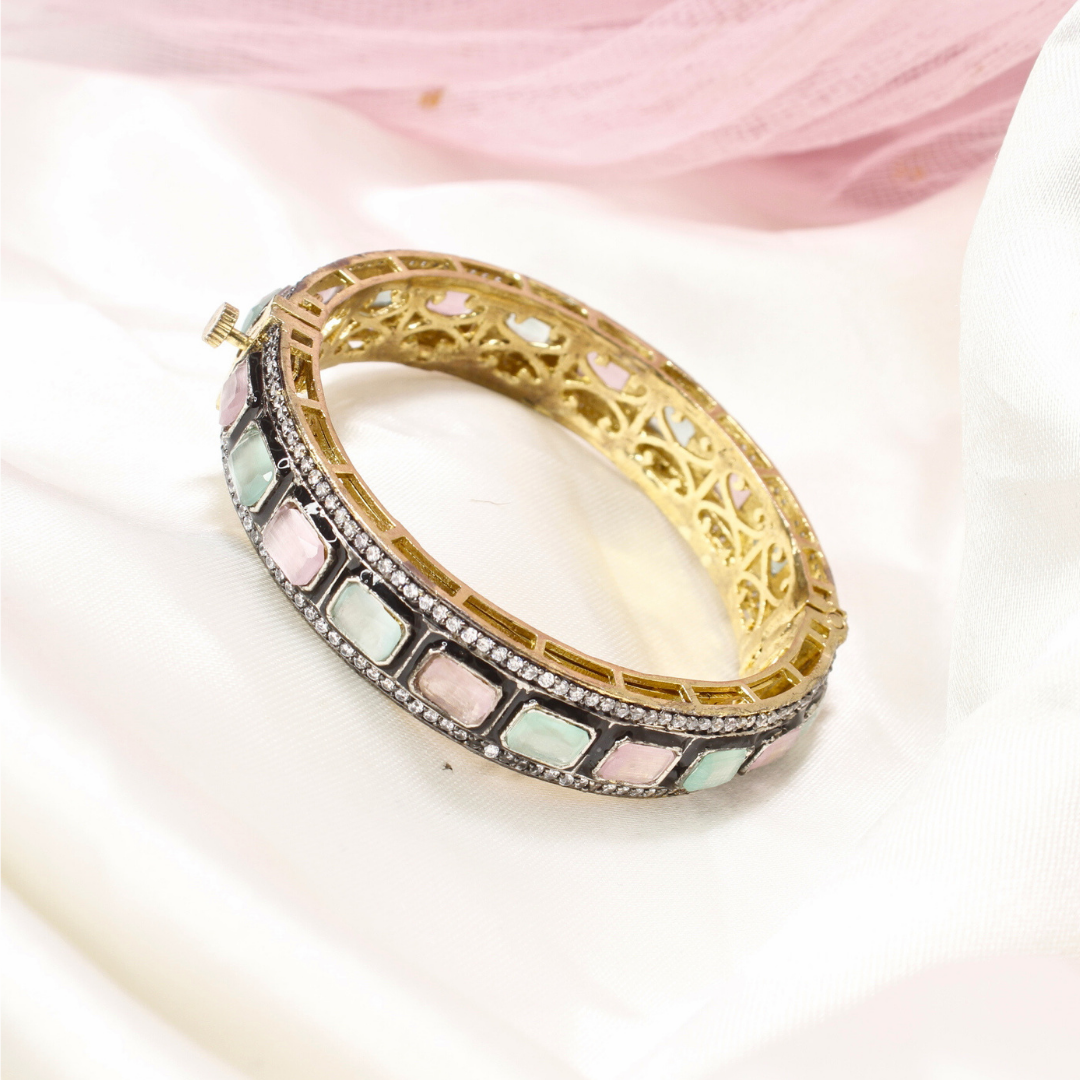 ZIRCON KADA GOLD PLATED-MAUVE & MINT-SINGLE KADA