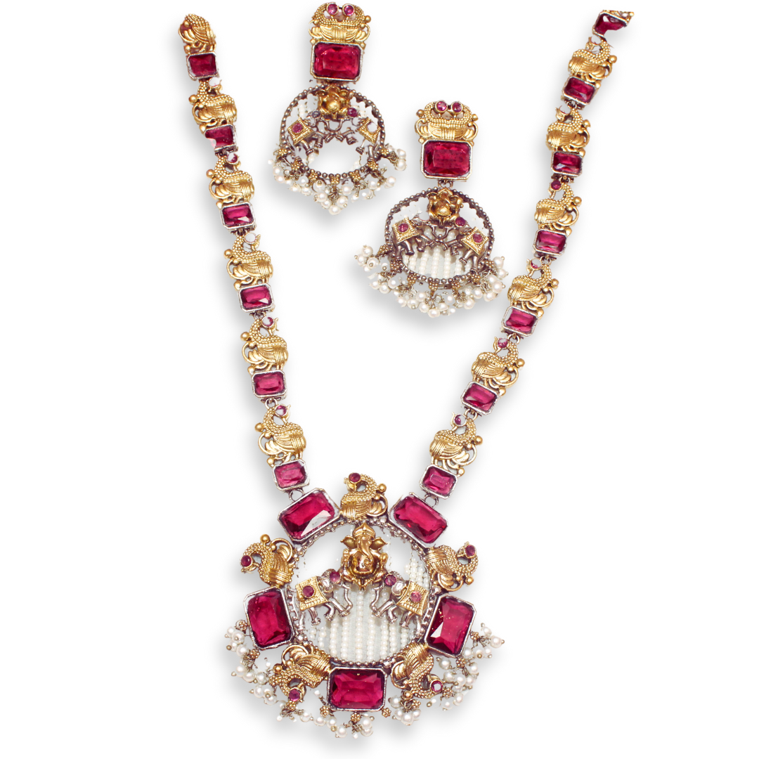 GAJ-GANPATI LONG NECKLACE- RED