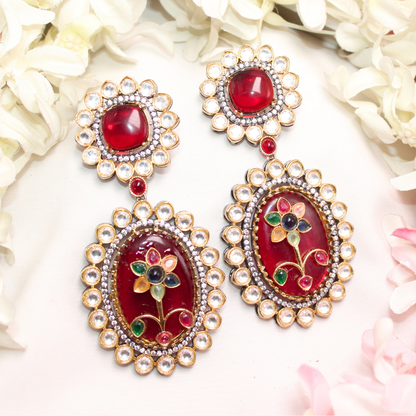 BIG STONE EARRING WITH KUNDAN WORK