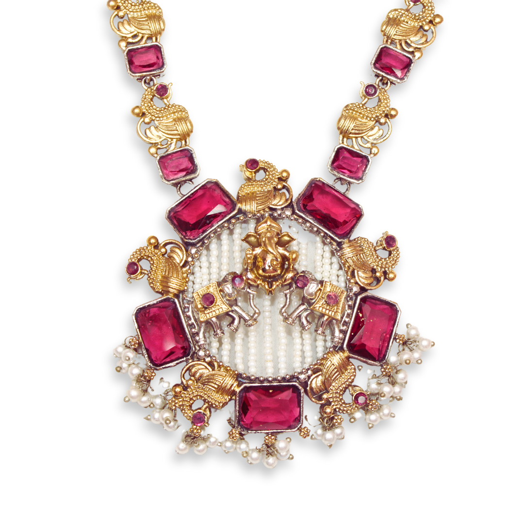 GAJ-GANPATI LONG NECKLACE- RED