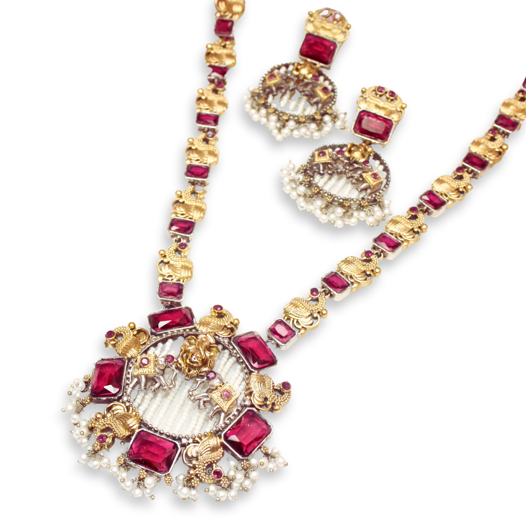 GAJ-GANPATI LONG NECKLACE- RED