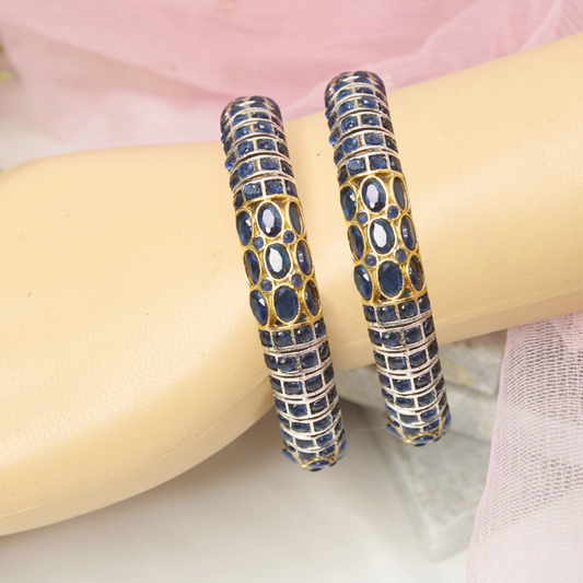 BLUE NAGINA BANGLES-SILVER FINISH-SET OF 2