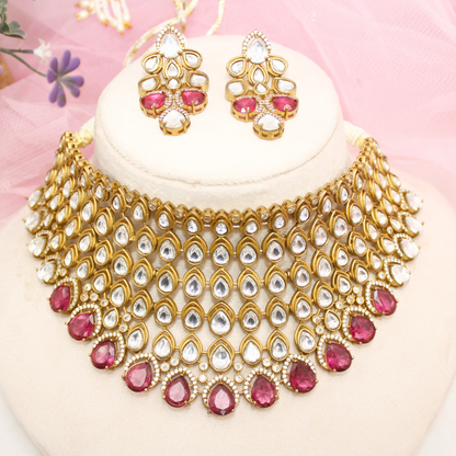 RAJWADI TAMANNA NECKLACE SET-RED