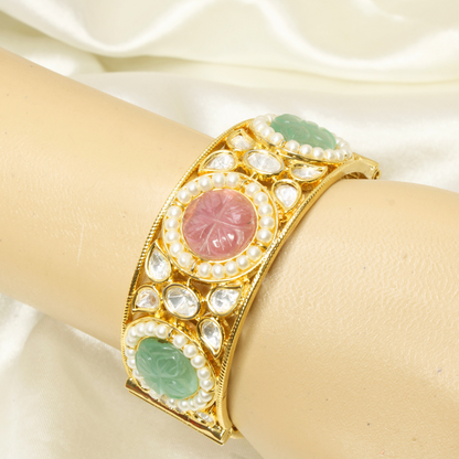 GOLDEN POLKI PEARL KADA-PINK & GREEN